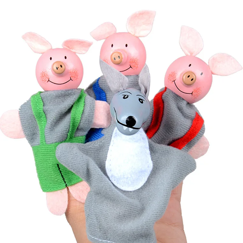 

SAILEROAD 10cm Puppet Theater Animal Three Little Pigs Characters Finger Puppet Theater Show Soft Velvet Dolls Props Puppetry