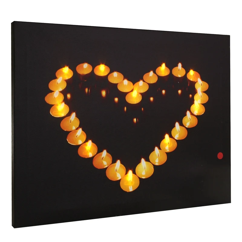 Heart Shaped Candles Light Up LED Canvas Painting Art Picture Gifts Mural for Home Room Hotel Hallway Wall Christmas Decoration