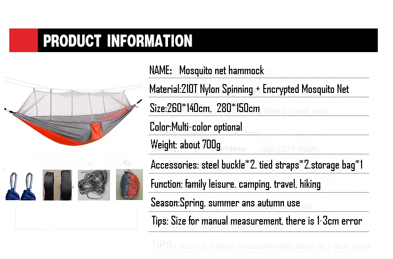 Parachute Cloth Hammock Double Person Portable with Mosquito Net Hammock Camping Travel Hanging Sleeping Bed Hamak Swing Outdoor