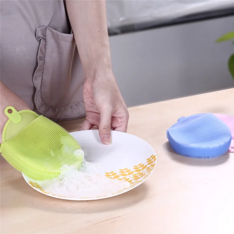 Прямая поставка кухонные аксессуары многоцелевой пищевой силикон волшебные перчатки для мытья посуды Чистящая щетка для чистки горшок щетка