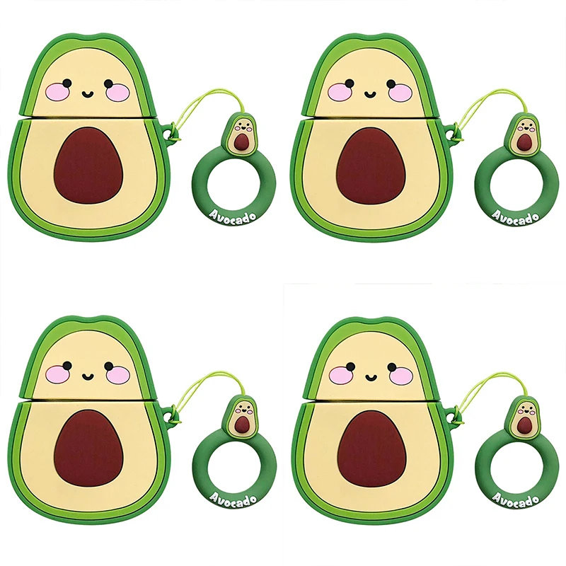 Cute Avocado Pattern Case For Apple AirPods 2 With Hooks Earphone Cover For Apple Air Pods Soft Cartoon Avocado Cases For iPhone