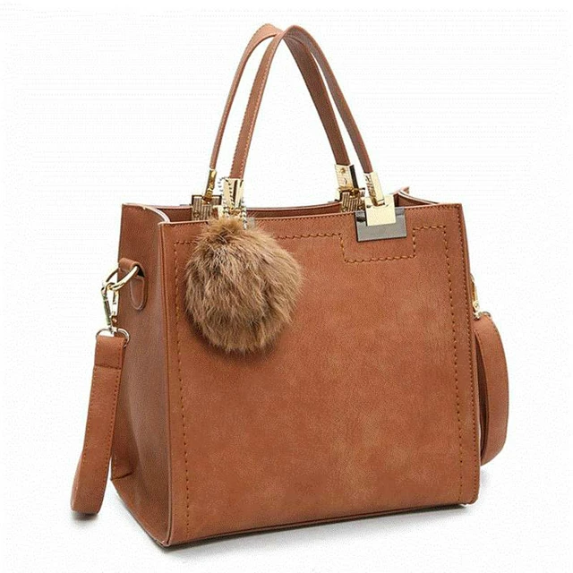 Us 18 51 7 Off Good Quality Women Vintage Furly Handbags Luxury Designer Messenger Bags S Top Handle Leather Ping Tote Fur Ball In
