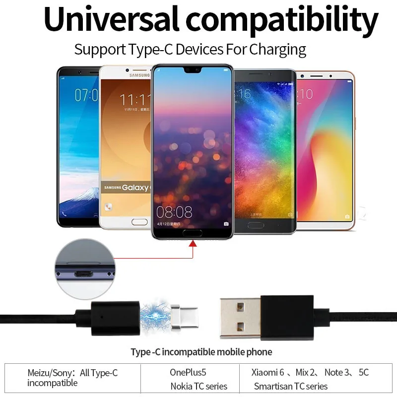 Магнитный кабель A.S usb type-C для samsung Galaxy S9 Note 8 usb type-C USB C зарядный кабель для huawei P10 P20 Pro