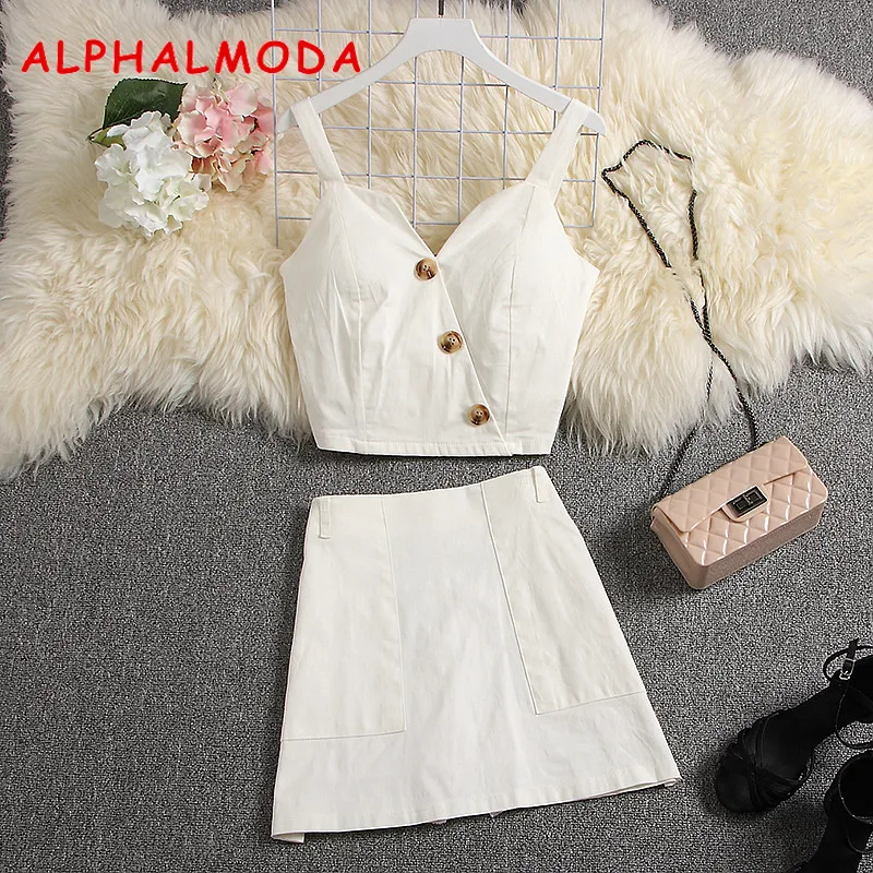 Женский комплект ALPHALMODA стильный топ на бретелях и короткая юбка из 2 предметов