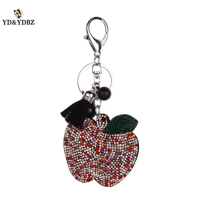 

YD&YDBZ Fashion New Multicolored Rhinestone Apple Pendant Keychains Glamour Lady Bag Pendant Keychain Car Key Ring Trendy