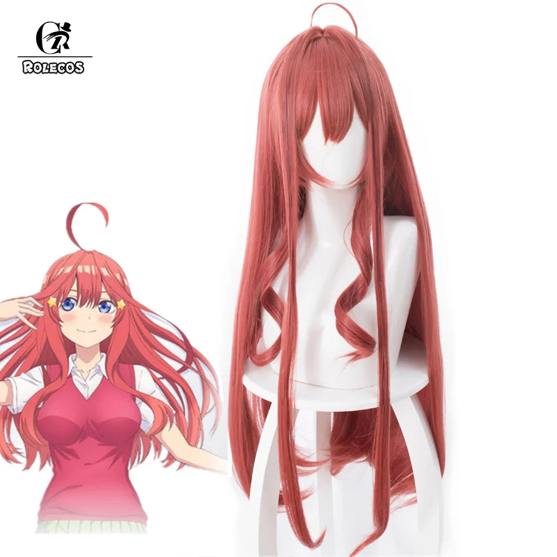 

ROLECOS Anime Gotoubun no Hanayome Itsuki Nakano Cosplay Hair 80cm The Quintessential Quintuplets Cosplay Headwear Long Red Hair