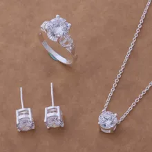 AS045 Sizzling 925 sterling silver Jewellery Units Earring 183 + Necklace 586 + Ring 083 /benajvua acnaitua