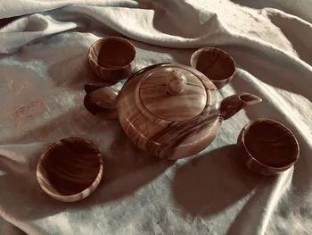 

Natural stone-carved tea sets, wood-grain jade tea sets, interior decorative ornaments