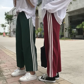 

2018 Boys&girls Harajuku Loose Striped Wide Leg Pants Punk 5 Colors Black Red Cool Couple Street Trousers Casual Loose Pants