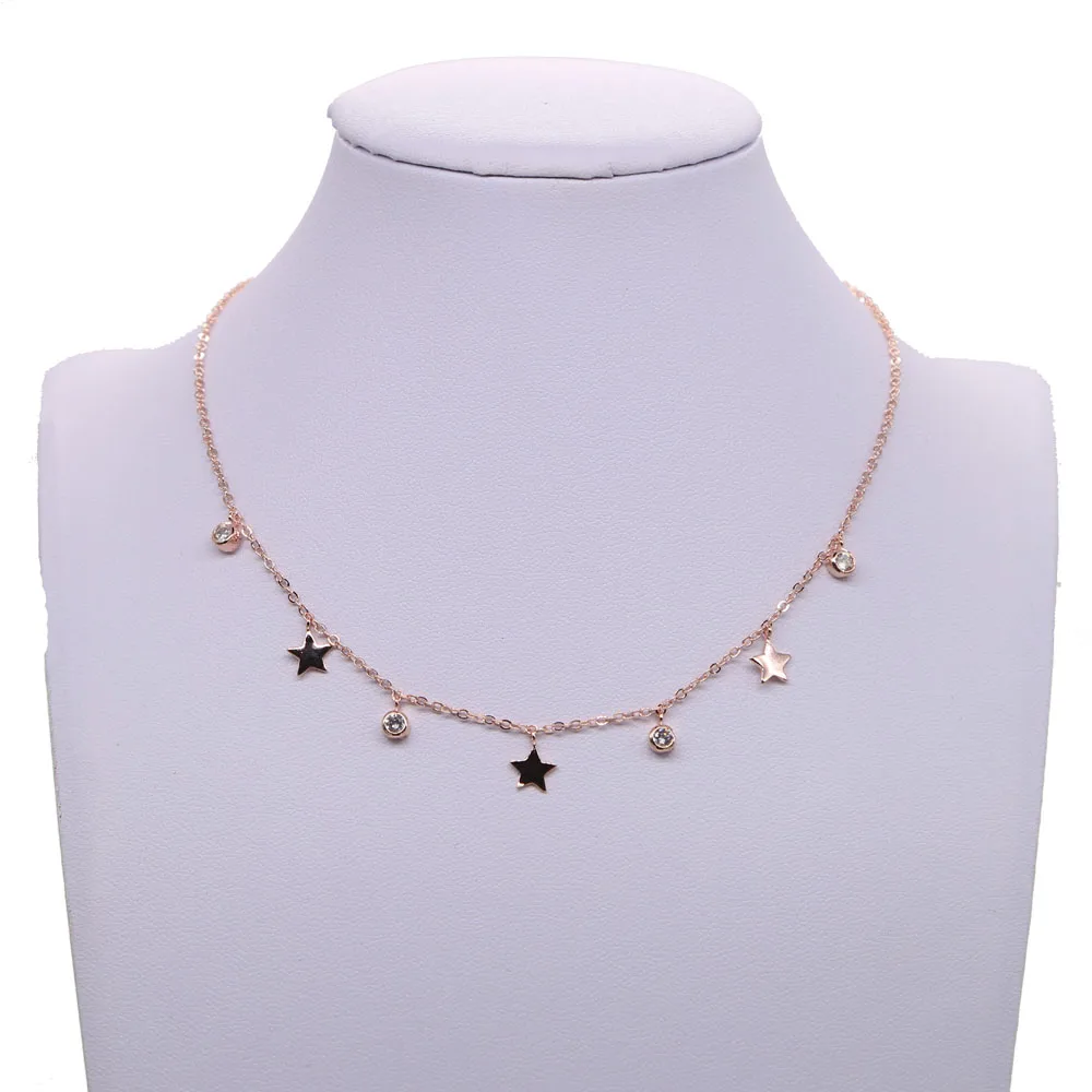 

2017 XMAS women sexy Bling cubic zirconia christmas gift moon star drop charm silver chocker choker silver color necklace