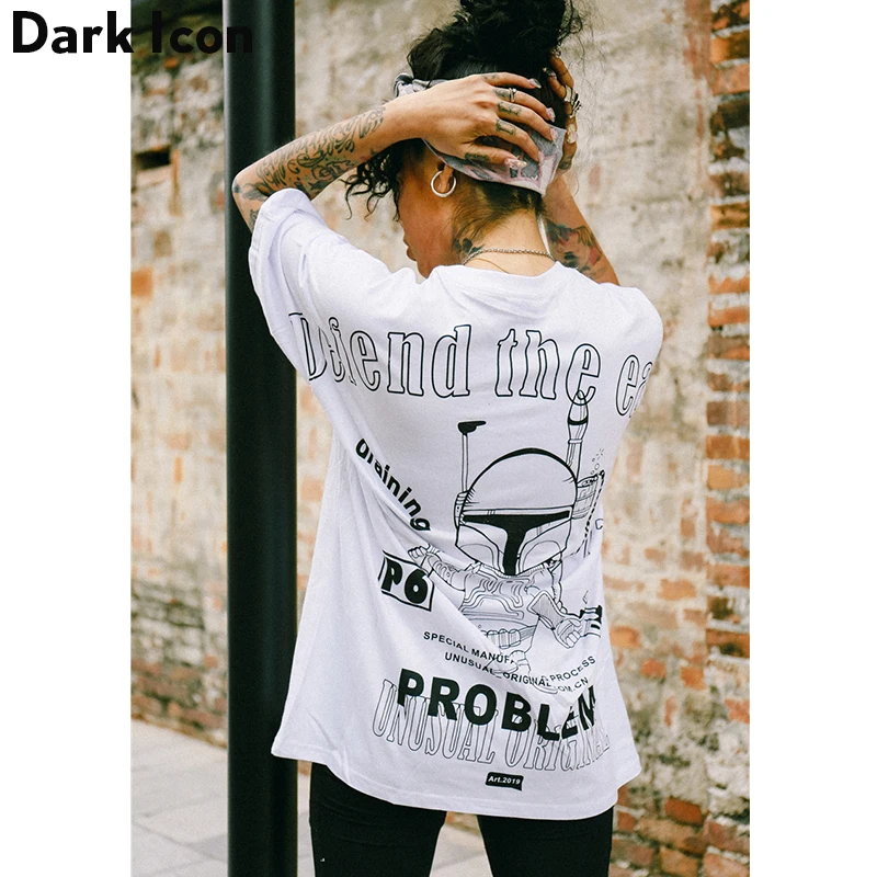 

Interesting Print Street T-shirt Women 2019 Summer Round Neck Tshirts Woman Hip Hop Tee Shirts Streetwear Clothing Black White