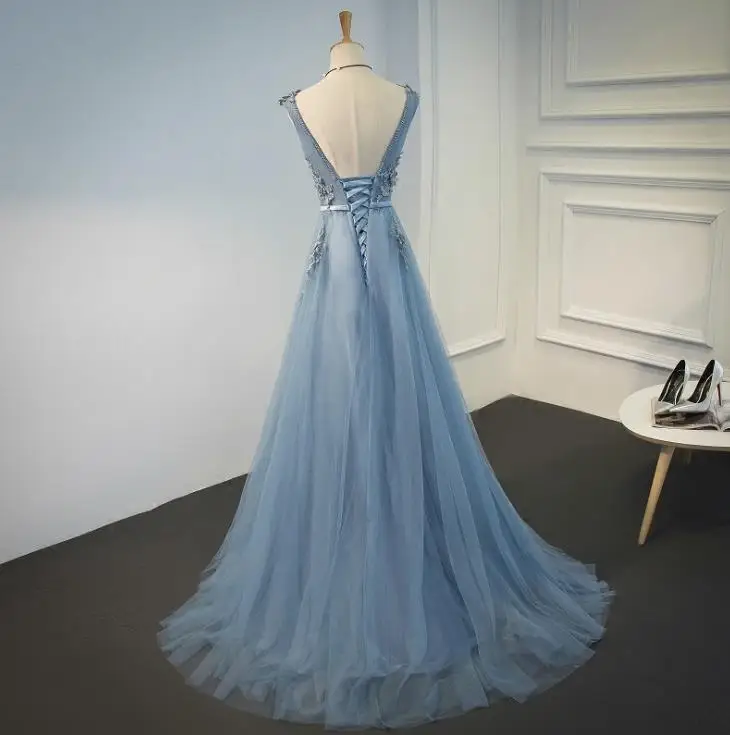 VENSANAC New 2017 A Line Lace Appliques V Neck Long Evening Dresses Sleeveless Elegant Beadings Sweep Train Party Prom Gowns VENSANAC New 2017 A Line Lace Appliques V Neck Long Evening Dresses Sleeveless Elegant Beadings Sweep Train Party Prom Gowns