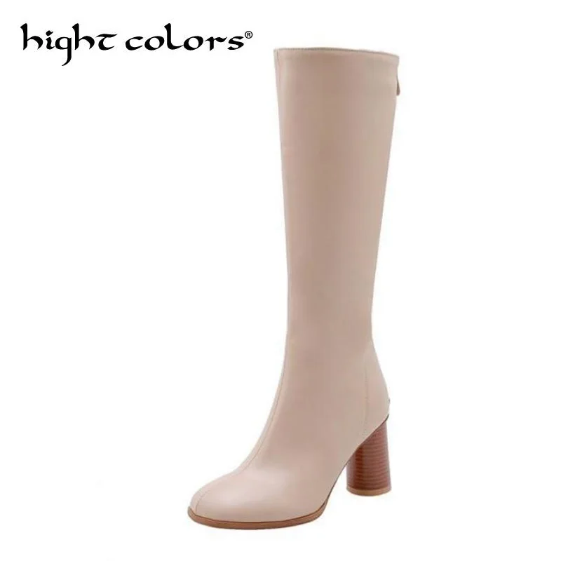 

Plus Size 34-45 Fashion Autumn Winter Boots Round Toe Suede Zip High Heels Shoes Woman Elegant Knee High Boots 2020 New Arrive