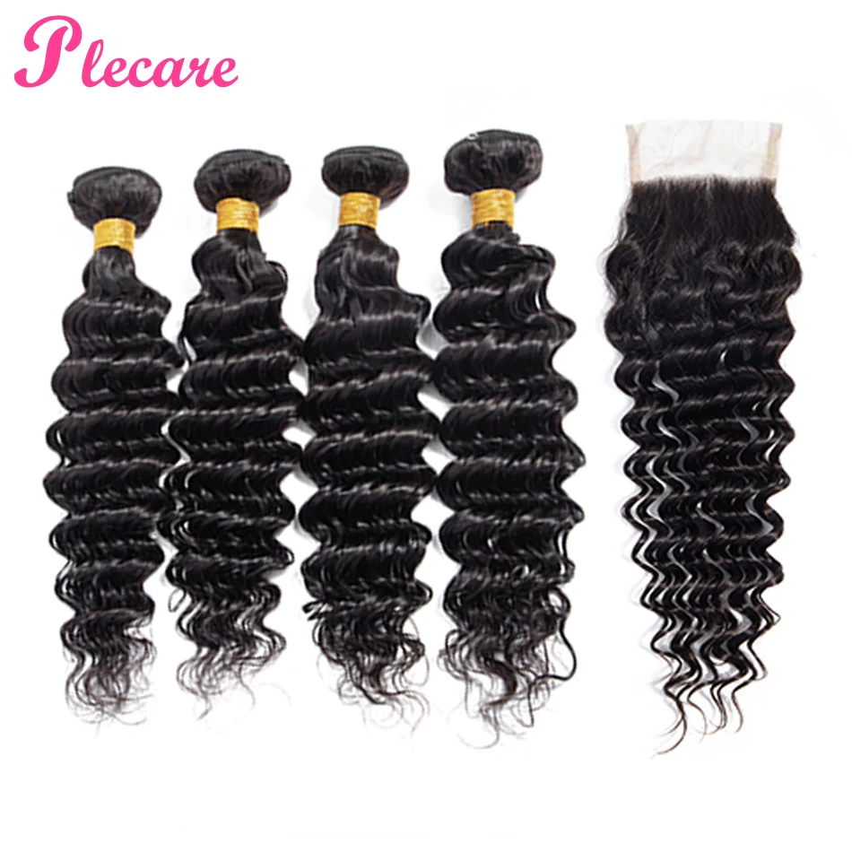 Plecare Deep Wave Human Hair Bundles With Closure 4 Bundles With Closure Malaysian NonRemy Hair Weave Bundles With Lace Closure Plecare Deep Wave Human Hair Bundles With Closure 4 Bundles With Closure Malaysian NonRemy Hair Weave Bundles With Lace Closure