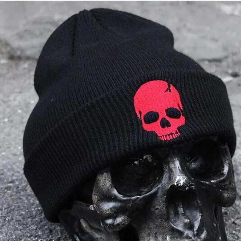 Seioum унисекс акриловая трикотажная шапка зимние шапки Череп Стиль Skullies& Beanies для женщин и мужчин 3 цвета Теплая Зимняя кепка - Цвет: red