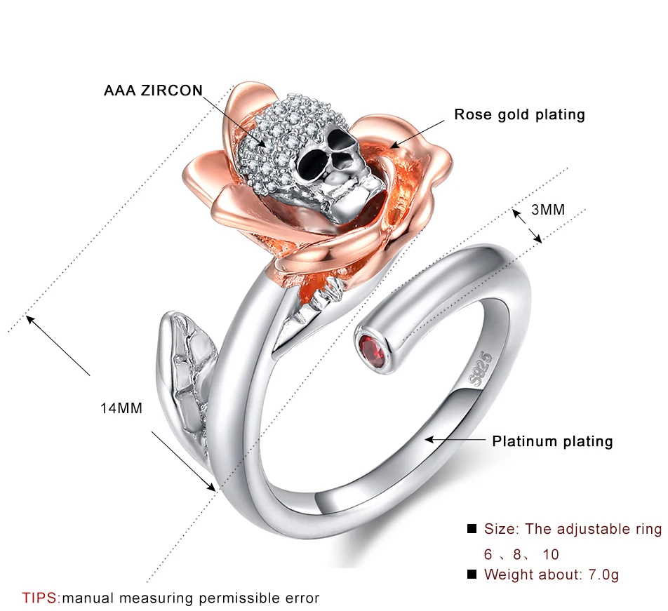 CiNily Created Garnet Zirconia Enamel Silver Rose Gold Color Wholesale Skeleton for Women Jewelry Party Gift Ring Size 6-10 NJ53