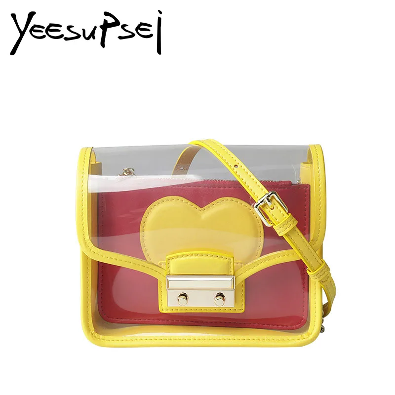 

YeeSupSei Mini Flap Bag Women Clear Transparent PVC Handbag Two-piece Heart-shaped Bag Crossbody Shoulder Bag Sweety Color Bag