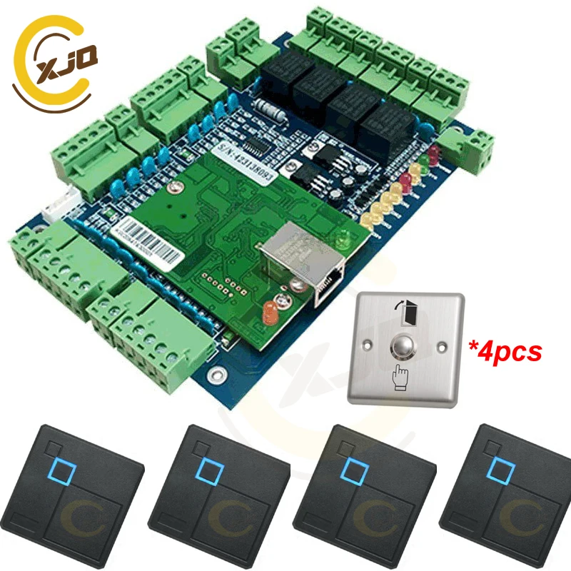 32-битная плата управления доступом XJQ CPU TCP/IP wiegand 4 двери + считывателя карт RFID