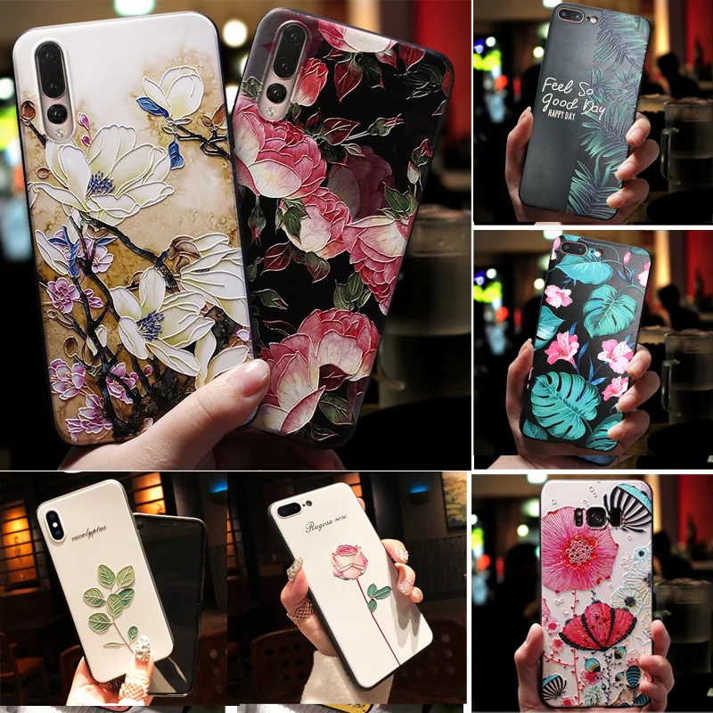 

For Samsung A10 Case 2019 3D Black Silicone Flower Emboss Cover For Samsung Galaxy A50 A70 A30 A20 A40 S10 S10e S10Plus S9 J4 J6