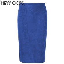 NEW OOPS Women Suede Multi Color Pencil Midi Skirt Sexy Elastic High Waist Office Lady Bodycon Skirt Femininas Saias A1609022
