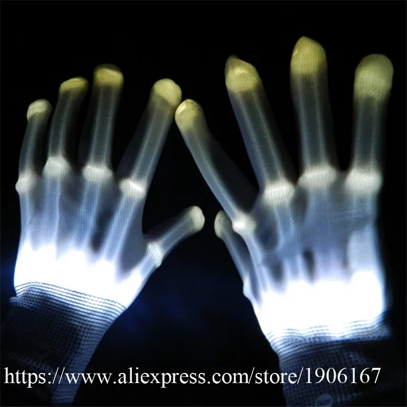 A Pair LED Color Changing Lighting Gloves Flashing Skeleton Hallowamas Stage Props Flash Gloves For Holiday Party Events Shows06