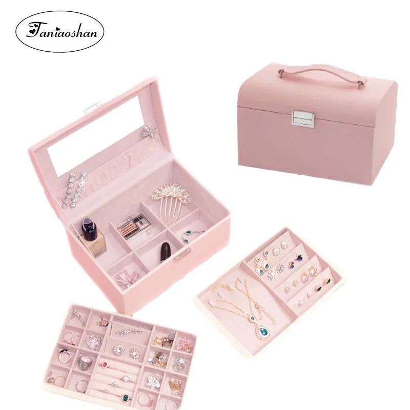 Minimalism multi storey jewelry box High capacity European style earring storage casket Princess