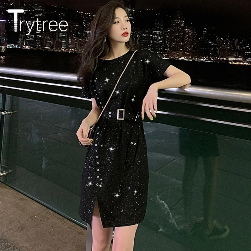 Женское платье-футболка Trytree повседневное однотонное платье в горошек из