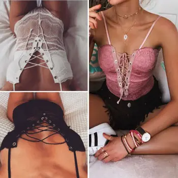 

Sexy Fashion Women Lace Up Deep V Neck Hollow Out Jumpsuit Tie-up Bodysuit Sleeve Casual Playsuit Cut Out Romper