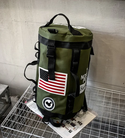 New Trend Men Casual Canvas Backpack High Capacity Streetwear Shoulder Bags Male Teenager Travel Backpacks Hip Hop Mochila D877 - Цвет: Зеленый