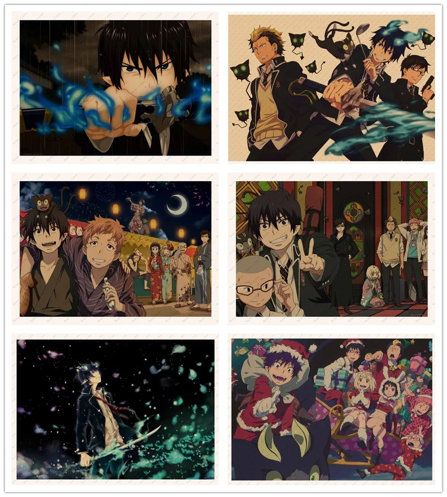 

Ao no Exorcist okumura rin okumura yukio suguro ryuuji Wall sticker Kraft Poster Retro Poster Japaneses Anime Poster
