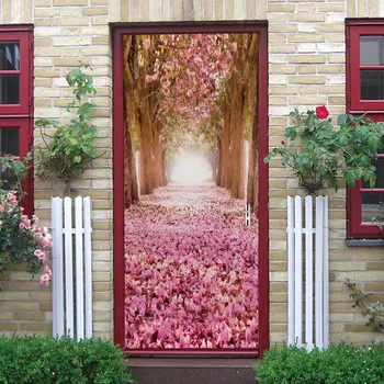 

Creative 3D Door Sticker Flower Sea Woods PVC Wallpaper Stickers Self Adhesive DIY Removable Waterproof Murals Home Decor
