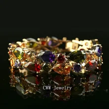 Lujo Oro Verdadero Plateado Mi Mona Lisa Multicolor CZ piedras de Cristal Grande Del Encanto Del Brazalete Para Las Mujeres CB017