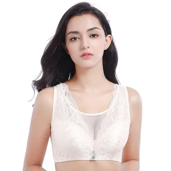 

SVOKOR Large Size Full Cup Cup Thin Section Lace Side Bra Anti-light Vest Style Gathered Underwear with Steel Ring Bra