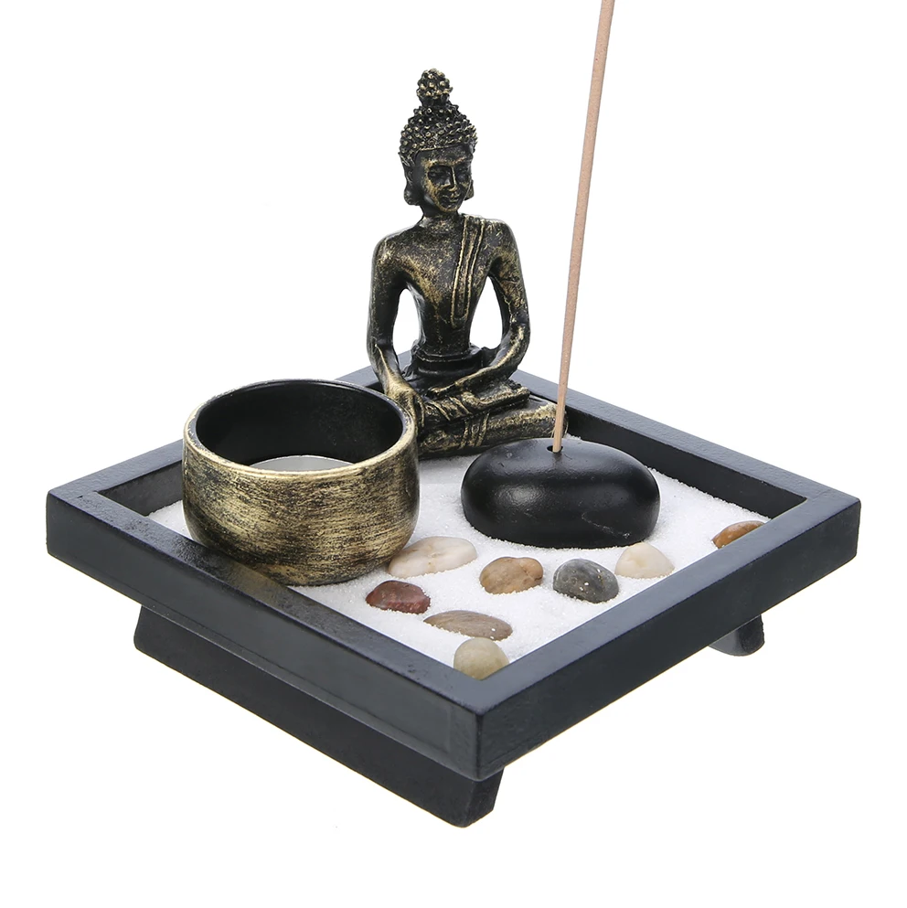 Zen Garden Sand Kit Relax Spiritural Meditation Decor Buddha Tealight Holder Garden Office Gift Home Decorations