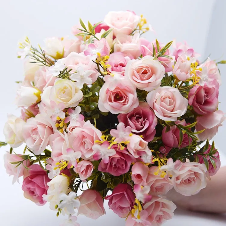 Идиллический стиль Малый Чай Роза невесты холдинг цветы Искусственные Свадебные цветы Свадебные путешествия подставки для фотографий Роза