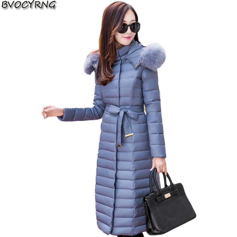 New Winter 2017Ladies coat Fox Collars And Long Thickening Over the knee Down font b Jacket