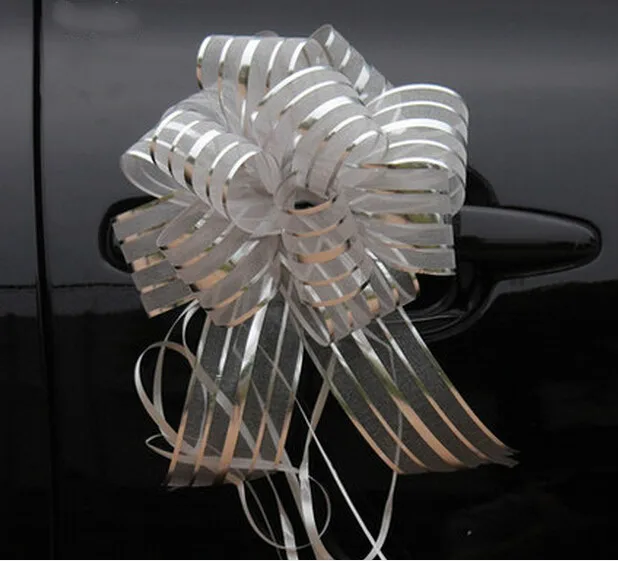 

20 Pcs Large Size 5cm snow yarn Silver Pull Bow Wedding Car Room Decoration Halloween Christmas Gift Packing Ribbons