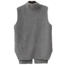 Autumn and winter high collar large size female wool vest Korean version of the sleeveless loose thick knit vest short pullover Autumn and winter high collar large size female wool vest Korean version of the sleeveless loose thick knit vest short pullover