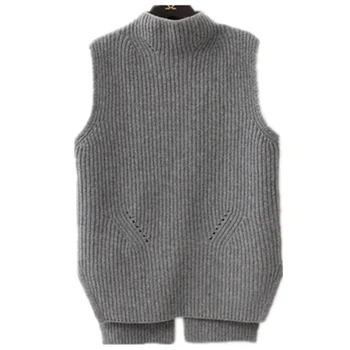 

Autumn and winter high collar large size female wool vest Korean version of the sleeveless loose thick knit vest short pullover