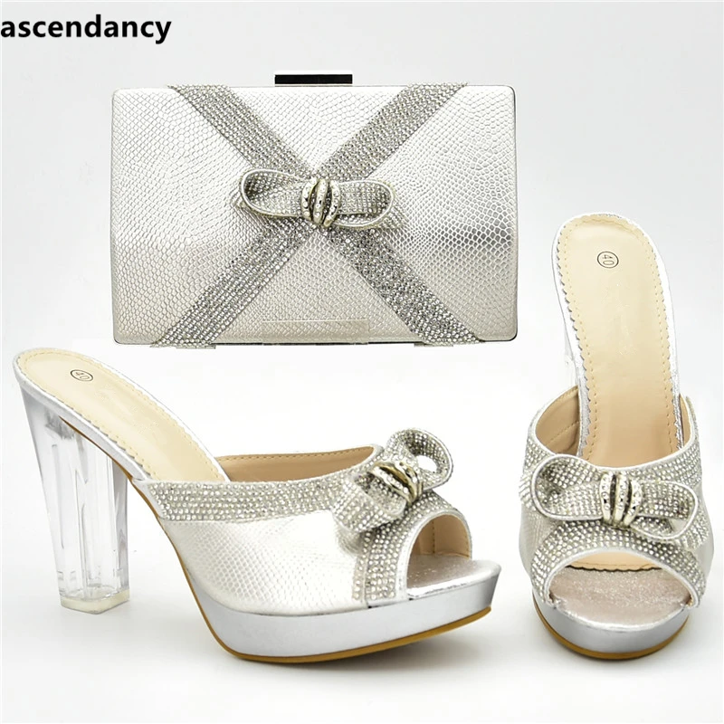 

African Shoes and Bag Set for Party Italian Nigerian Women Wedding Shoe and Bag Set Decorated with Rhinestone Luxury Women Shoes