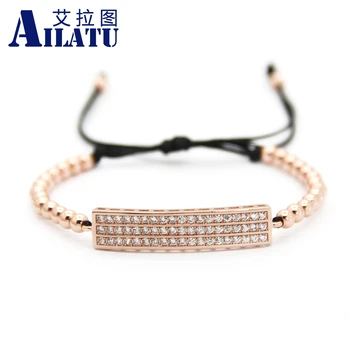 

Ailatu Trendy Brand Pave CZ Tubes Men Braided Macrame 4mm Copper Beads Charm Bracelet Jewelry For Men