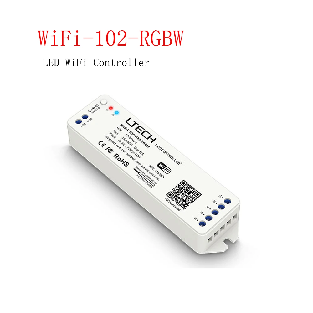 

LTECH WiFi-102-RGBW LED WiFi Controller Current load 3Ax4CH Max12A Input Voltage 12-24Vdc