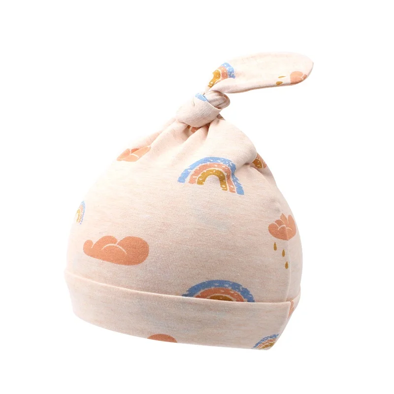 Хлопковая шапочка для новорожденных модный принт шляпа с сердечком для новорожденных девочек Детские узел шапочка для сна осень 0-4 м для