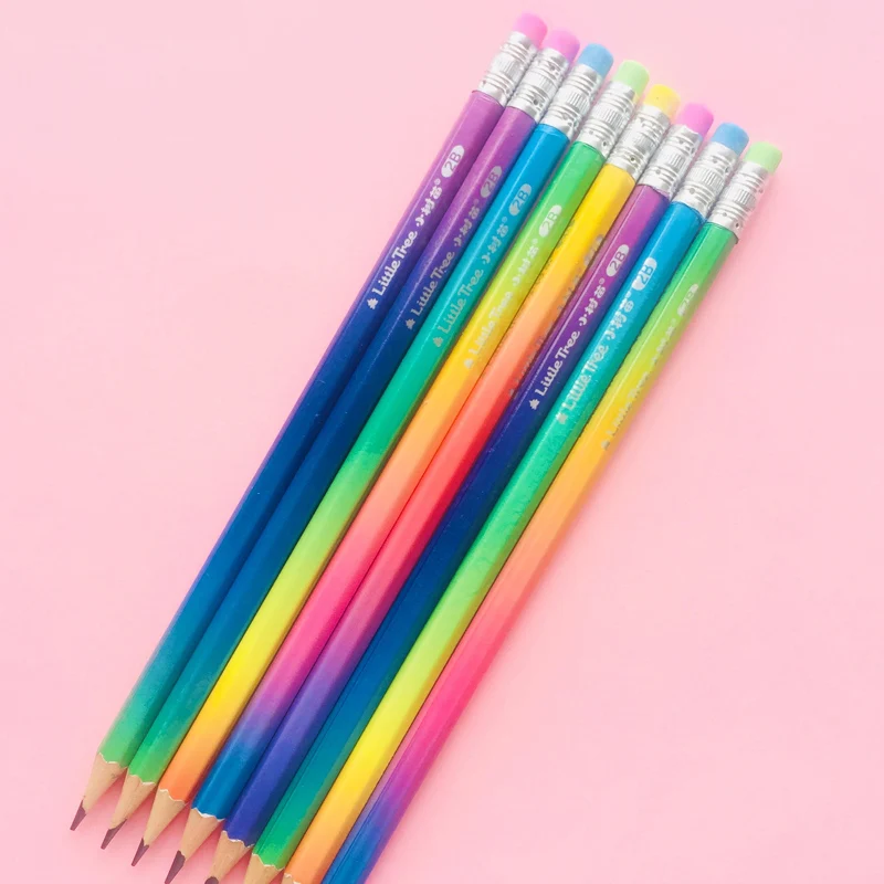 4X простой градиентной радужной расцветки ручка 2B деревянные карандаши для рисования карандаш, Канцтовары для учащихся