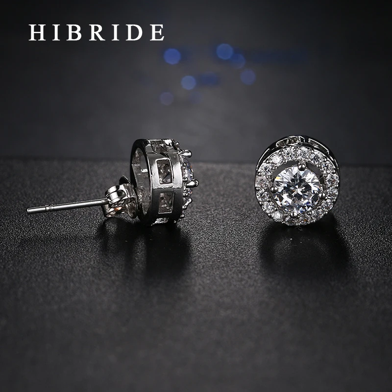 HIBRIDE, высокое качество, мужские/женские серьги, белый кристалл, AAA Цирконий, серьги-гвоздики для женщин, вечерние, подарки, E-85