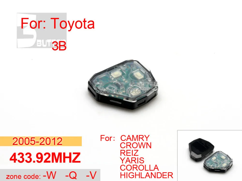 

Toyota camry key replacement, car key 2005-2012 433.92MHZ 3 button W-Q-V for toyota crown,car alarm,free shipping