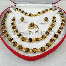 Женские Ювелирные изделия Тигровый глаз драгоценные серьги из желтого золота браслет ожерелье Ring8