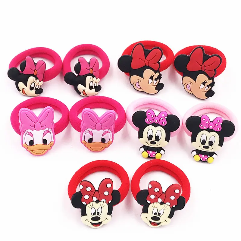 

10PCS Nylon Mickey Minnie Daisy Duck Elastic Hair Bands children Headband Kids Hair Accessories Girls cartoon Hair gum