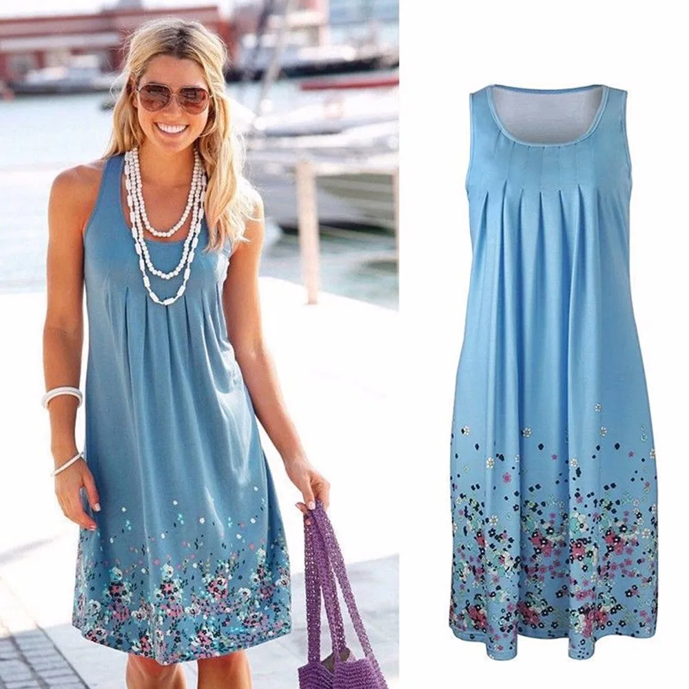 Yandw Blue Milk Silk Elastic Women Dress Luxury Casual Loose Sleeveless