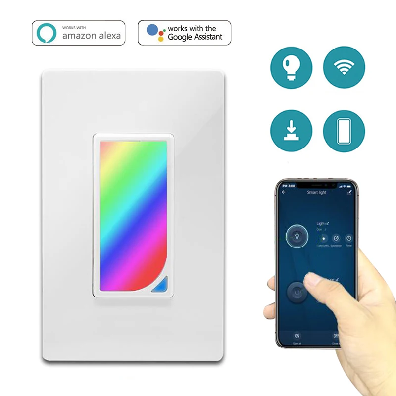 WIFI Smart Light Switch LED RGB Scene Light Color Changing with Remote Voice Control and Timer, Countdown Smart Home Automation